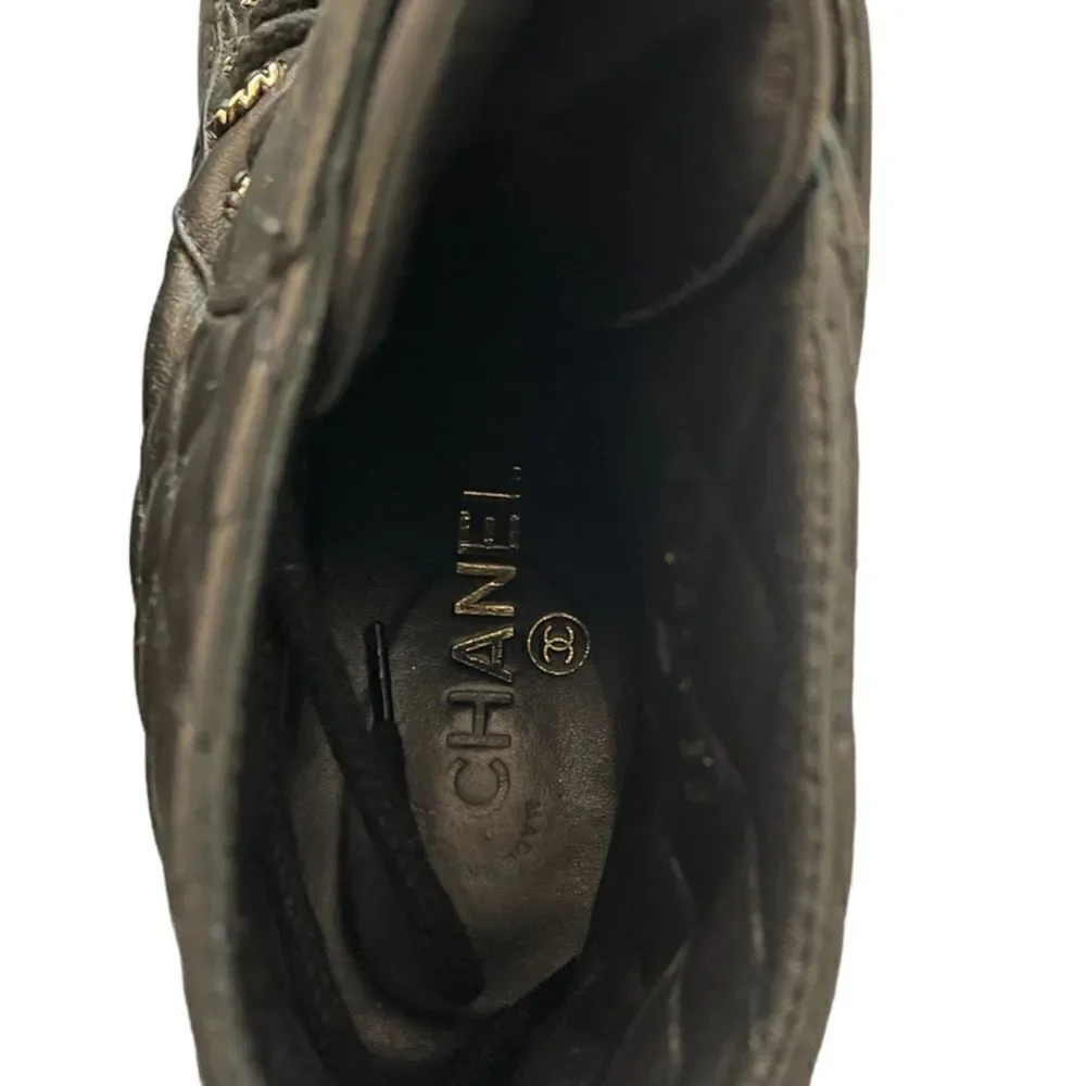 CHANEL Fall 2021 Black Lambskin Lace-Up Boots |Size: 38|